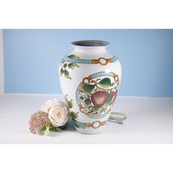 Vintage Chinese Majolica painted vase, hand painted vase with apples, apple - Picture 3 of 10